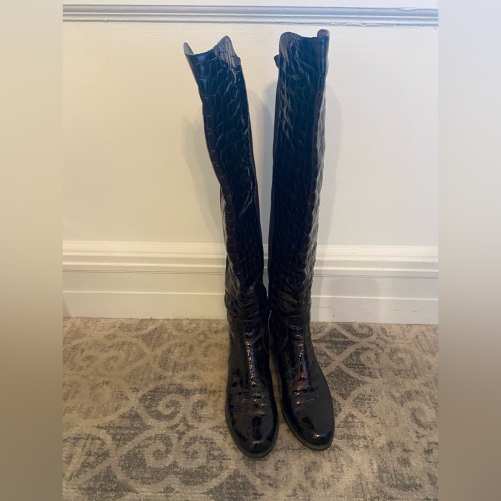 Stuart weitzman 50/50 brown leather over the knee faux croc boots